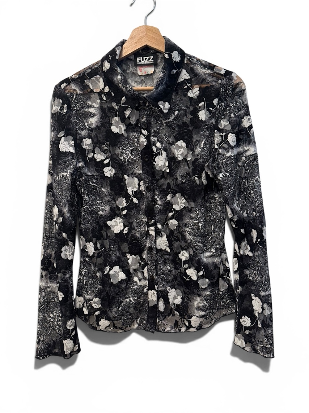 Vintage FUZZ Collection Lace Long Sleeve Button Up Blouse Size Large L